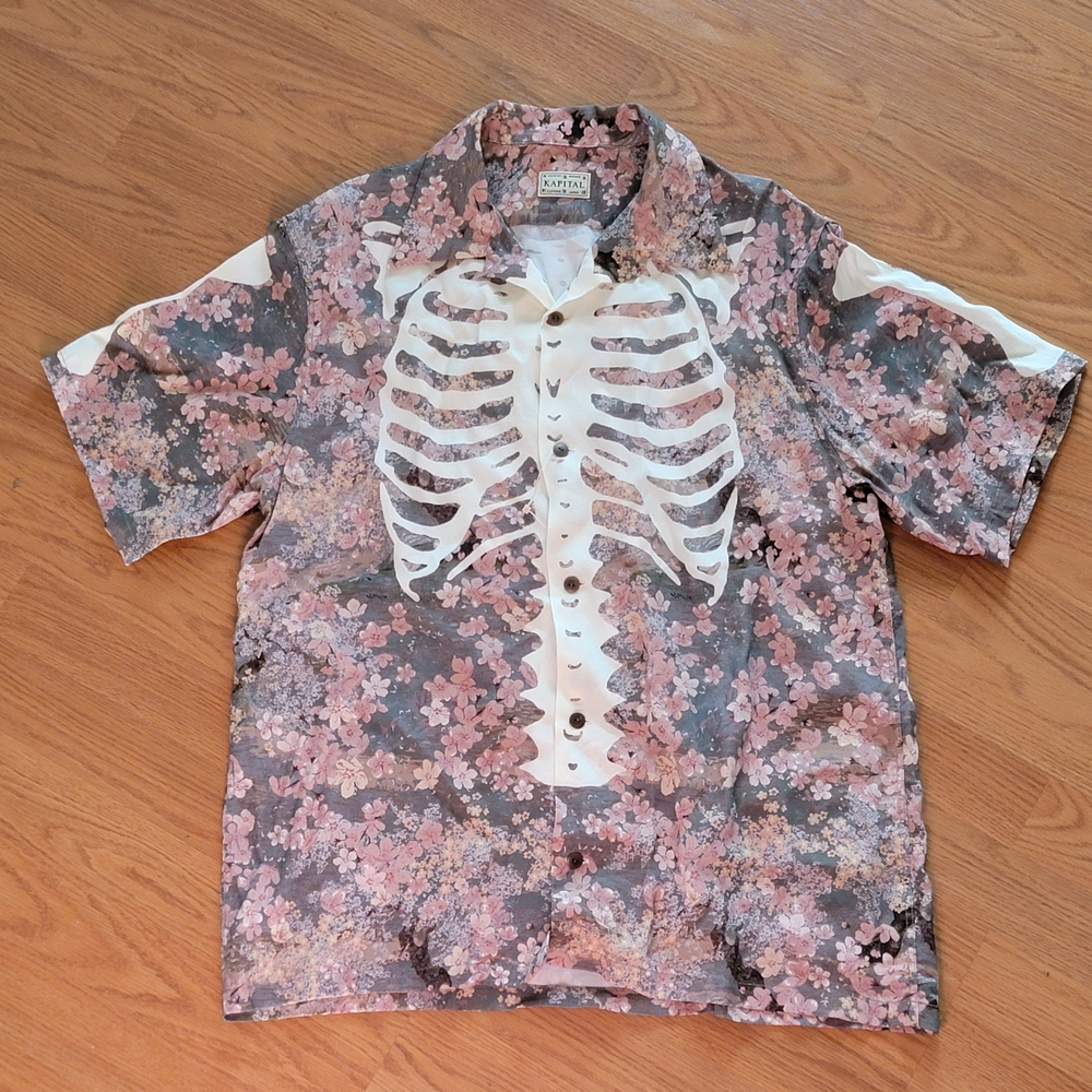 Kapital Sakura Aloha Bone Print Shirt - Khaki - Picture 7 of 9